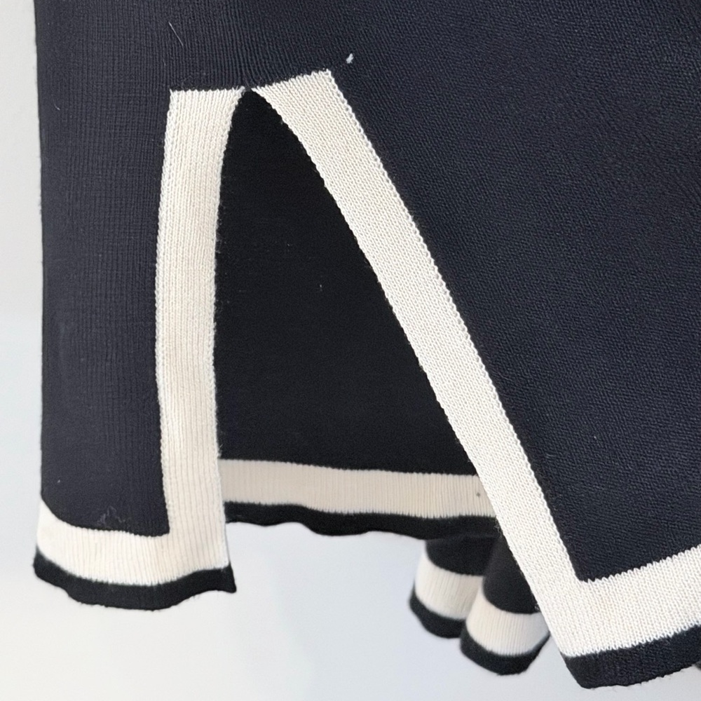 Black Knit Two-Piece Lounge Set with Cream Trim Wide Leg Pants Size XL - Picture 6 of 16